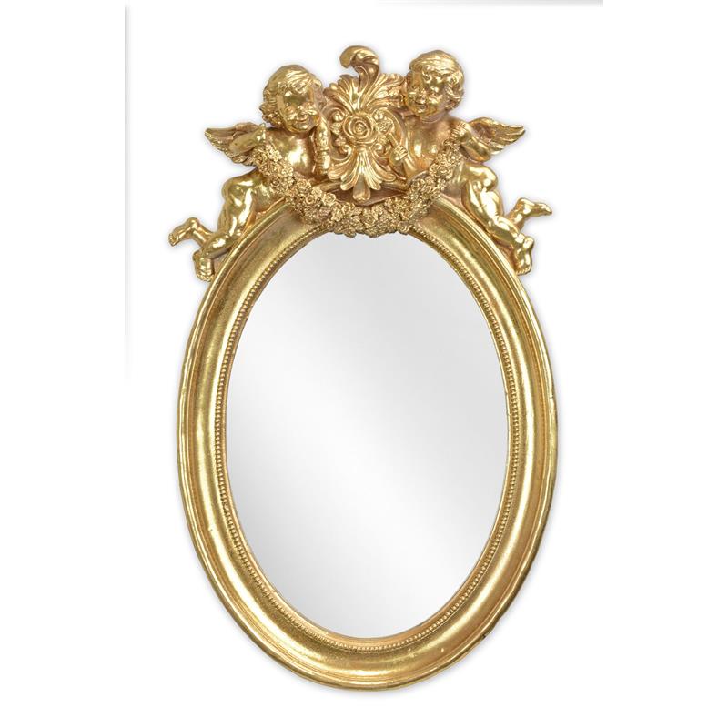 Goudkleurige resin ovale wandspiegel met putti – 49,3 cm – VntiQue
