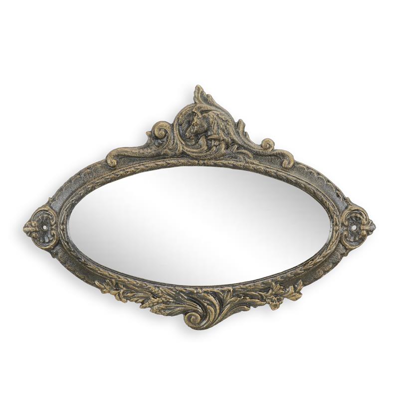 Gietijzeren ovale wandspiegel, antiek bronzen look – 47,5 cm – VntiQue