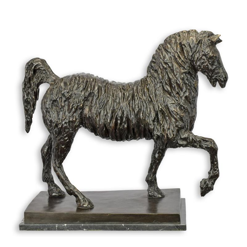 Bronzen beeld paard in draf, bruine patina, op marmeren sokkel – 56,6 cm – VntiQue
