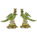 Porseleinen papegaaien kandelaars met messing monturen – set van 2 – 28,2 cm – VntiQue