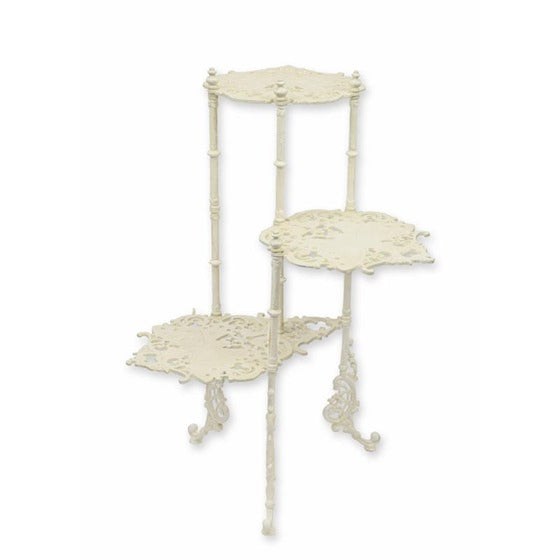Antiek witte gietijzeren plantentafel met 3 etages – VntiQue