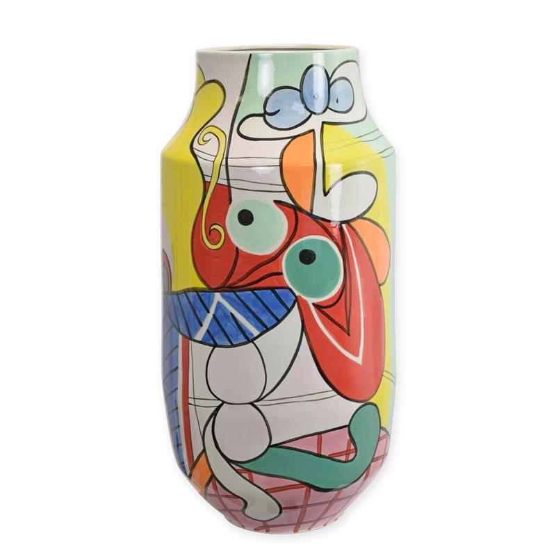 Handbeschilderde porseleinen vaas, 60 cm – abstract modernistisch decor, meerkleurig