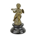 Bronzen putto die harp speelt, op glanzende marmeren sokkel – 18 cm – VntiQue