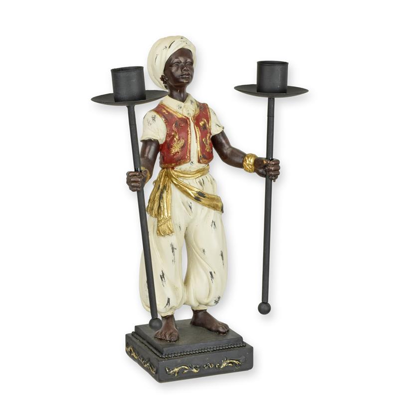 Resin figuur met twee kandelaarhouders, handgeschilderd – 25,8 cm – VntiQue