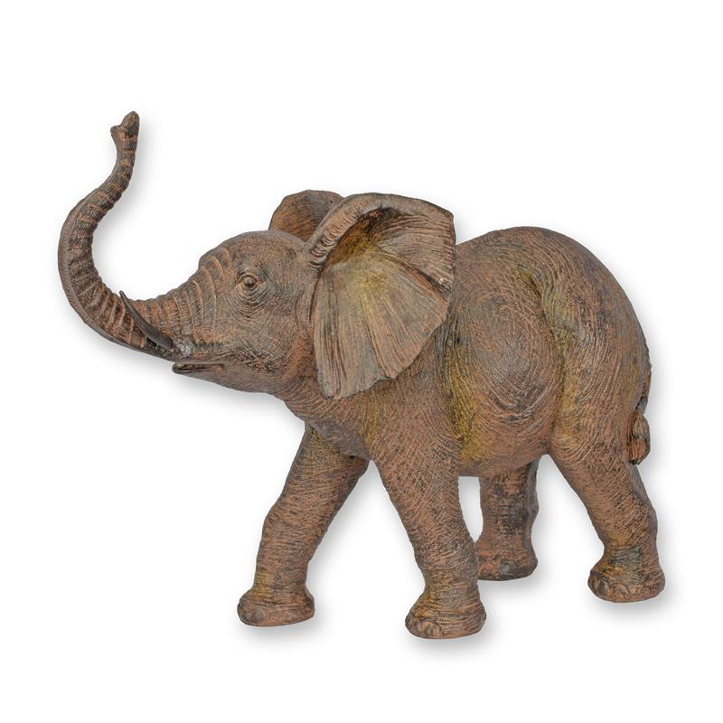 Resin beeld van een olifant met opgeheven slurf, 36,5 cm – natuurlijke afwerking