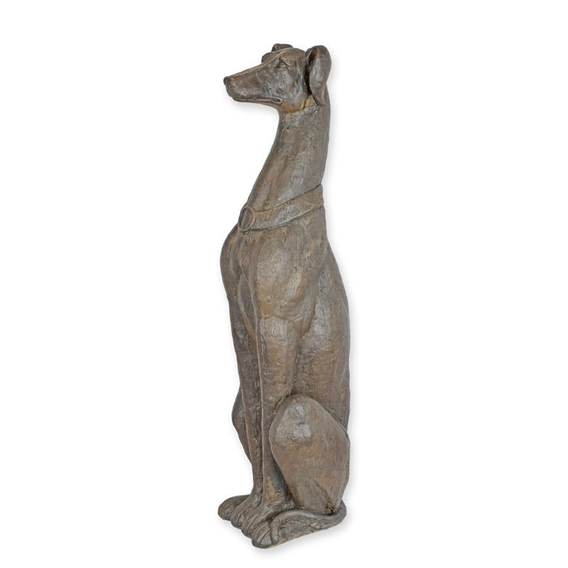 Resin beeld van zittende windhond, 77 cm – natuursteenlook
