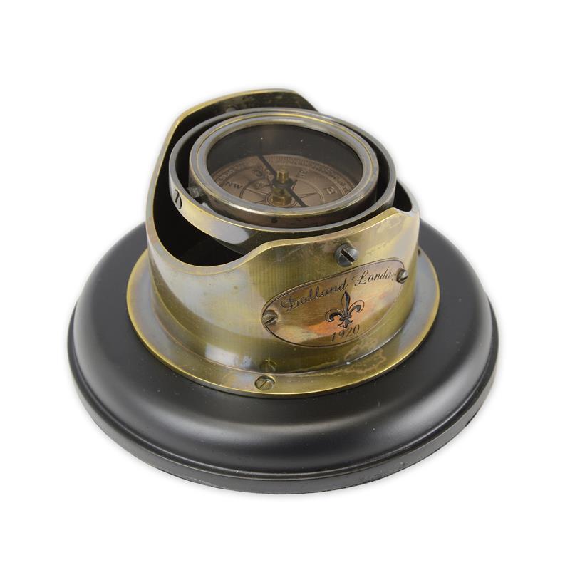 Messing scheepskompas met beschermkap op zwarte voet – 12,2 cm – VntiQue