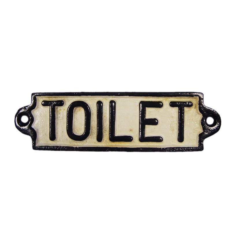 Gietijzeren wandplaat met tekst “TOILET”, zwart-wit – 17,5 cm – VntiQue