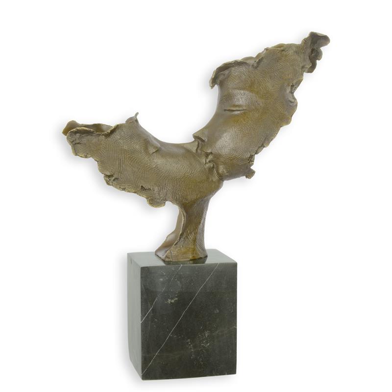 Abstract bronzen beeld van twee kussende gezichten op marmeren sokkel – 45,9 cm – VntiQue