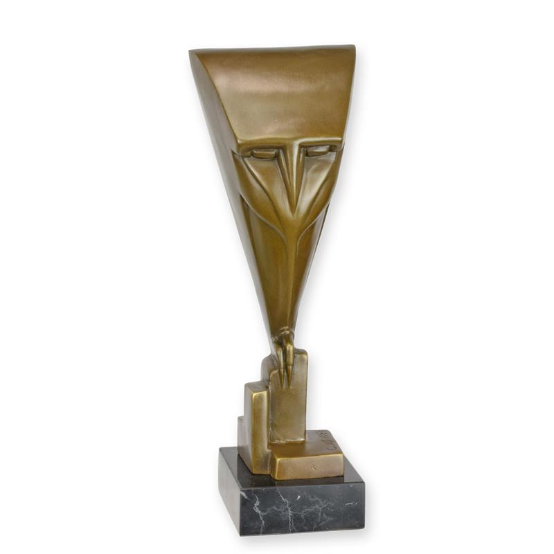 Bronzen Art Deco uil met bruine patina op marmeren sokkel – 28,6 cm – VntiQue