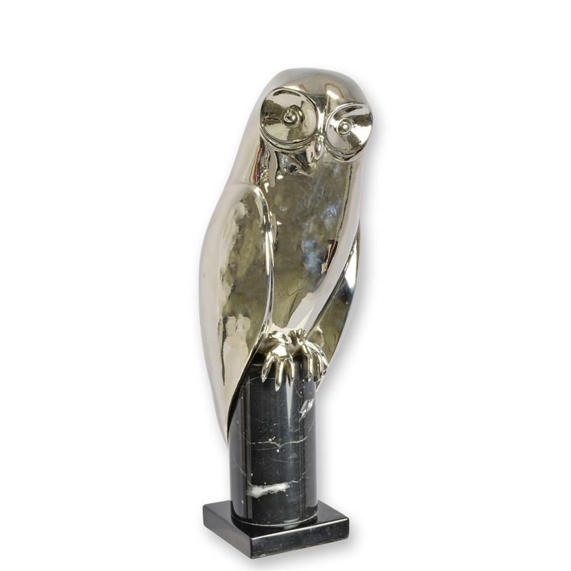 Gepolijste bronzen uil op zwarte marmeren sokkel – 42,8 cm – VntiQue