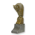 Bronzen uil met decoratieve veertextuur op marmeren sokkel – 25,3 cm – VntiQue