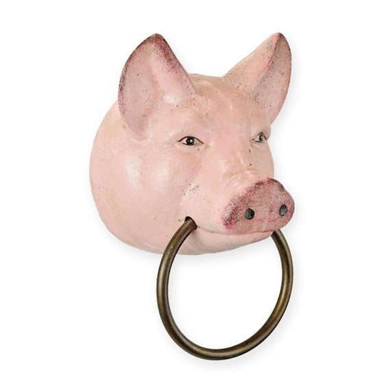 Varkenskop handdoekhouder van gietijzer roze 16 cm – VntiQue