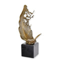 Bronzen sculptuur veer met vliegende duiven op sokkel – 35,5 cm – VntiQue