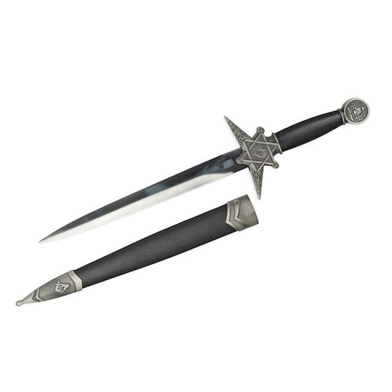 Vrijmetselaar dolk antique silver met masonic symbool en schede – 39 cm – VntiQue