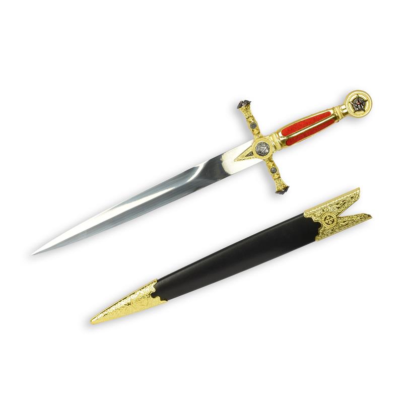 Masonic ceremoniële dolk met vergulde details en zwarte schede – 54,8 cm