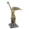 Bronzen sculptuur vrouw met duif met bruine patina op marmeren sokkel – 42 cm – VntiQue