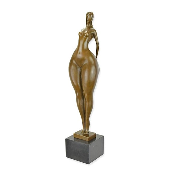 Bronzen beeld vrouwelijk naakt modern op marmeren sokkel 71,2 cm – VntiQue