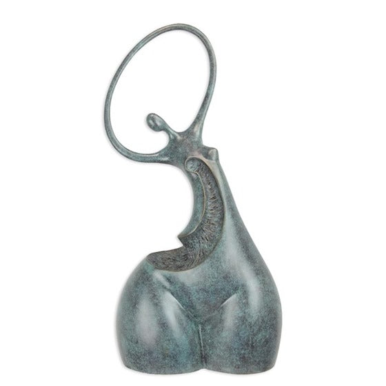 Bronzen sculptuur vrouwentorso met groene patina – 64 cm – VntiQue
