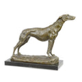 Bronzen beeld windhond, bruine patina, op marmeren sokkel – 24,5 cm – VntiQue