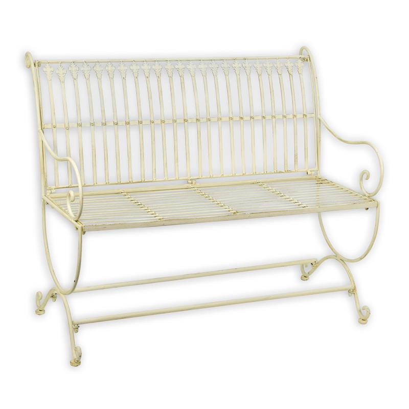 Witte ijzeren tuinbank met sierlijk spijlenontwerp – 103,5×61×85,5 cm – VntiQue