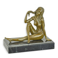Bronzen sculptuur zittende naakte vrouw op marmeren sokkel – 19 cm – VntiQue